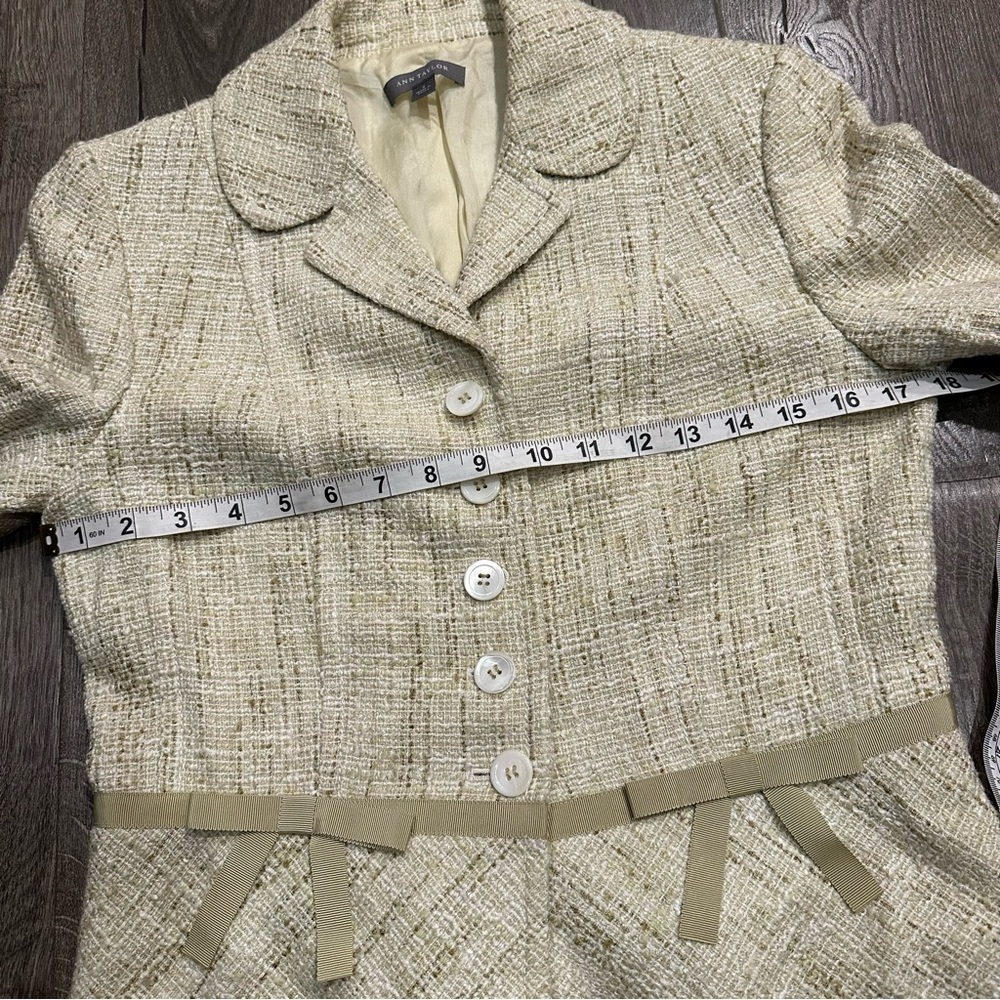 Ann Taylor Women's Size 4 Green Tweed Linen Blend Blazer Career Coquette Barbie - Picture 12 of 13